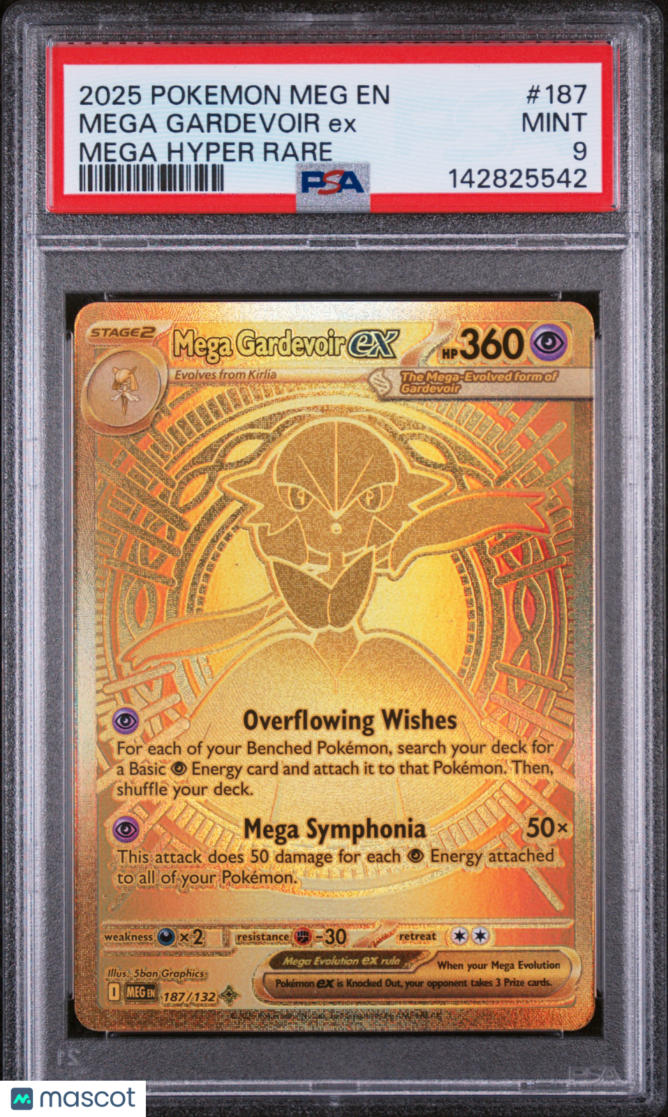2025 Pokemon Meg EN-Mega Evolution Mega Gardevoir EX #187 Mega Hyper Rare PSA 9