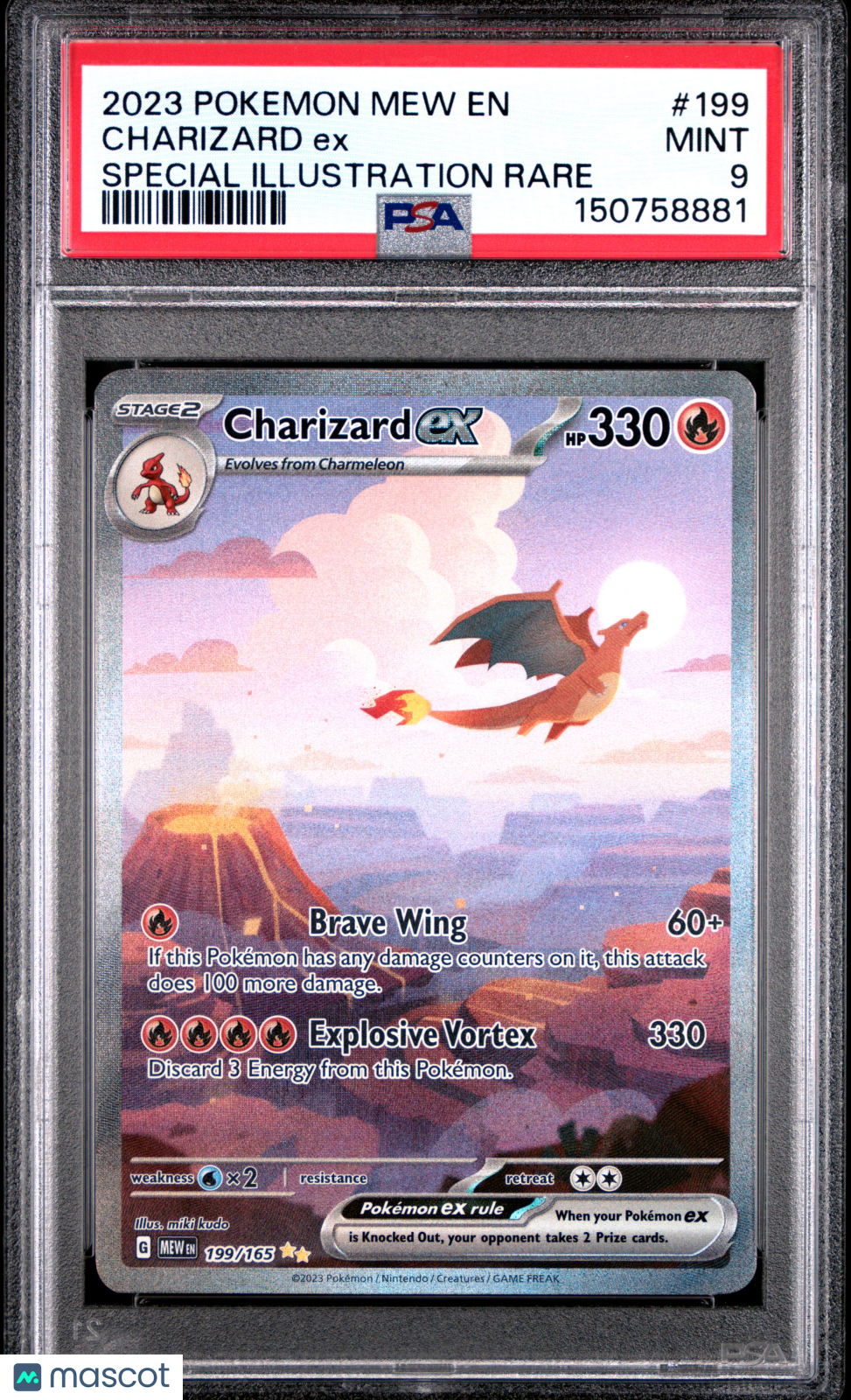 2023 Pokemon Mew EN-151 Charizard EX #199 Special Illustration Rare PSA 9