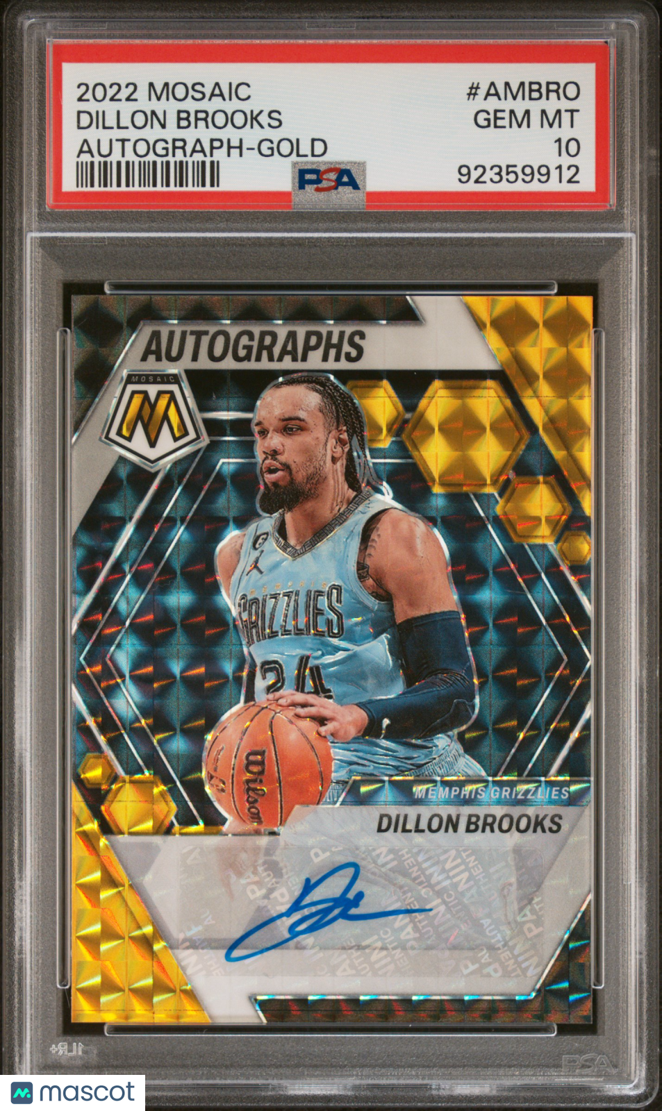 2022 Mosaic Autographs Mosaic Dillon Brooks Gold 08/10 PSA 10 Memphis Grizzlies