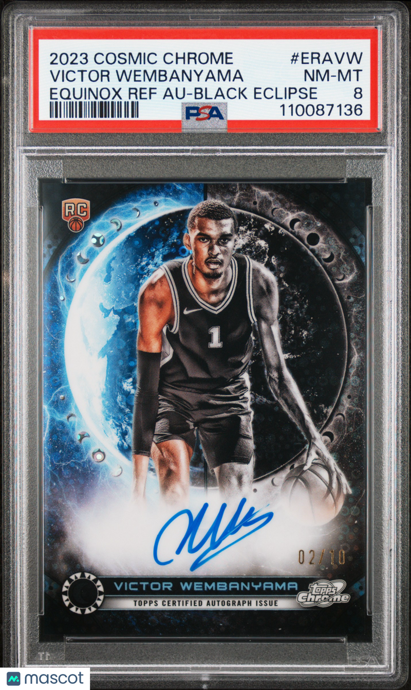2023 Topps Cosmic Chrome Equinox Autographs Wembanyama Black Eclipse 02/10 PSA 8