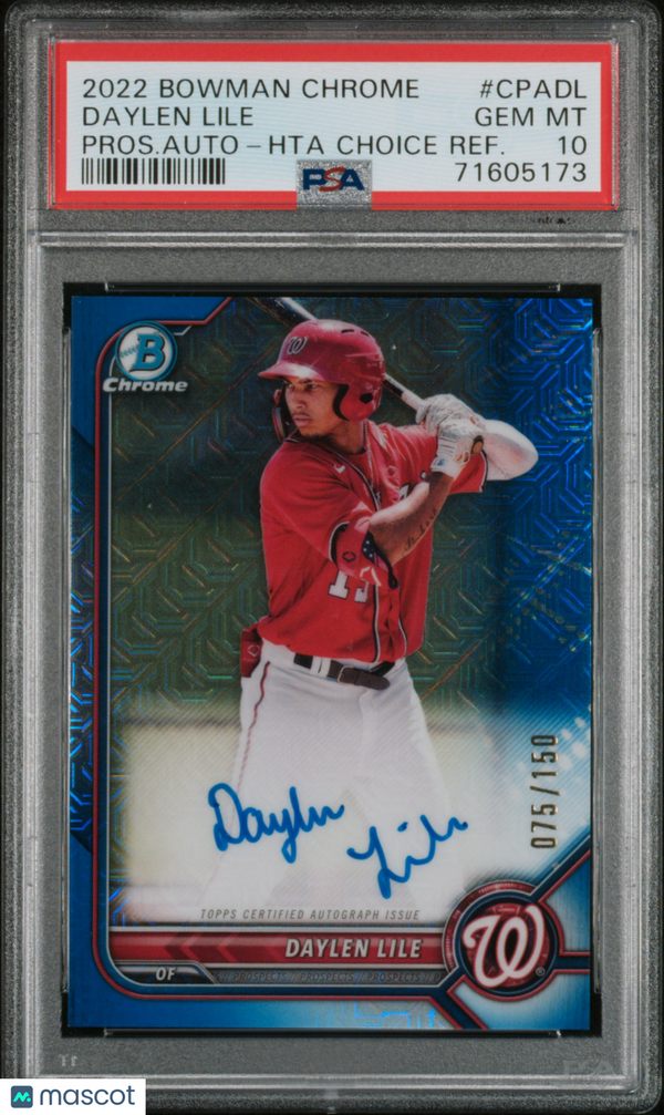 2022 Bowman Chrome Prospect Autographs Refractor Daylen Lile PSA 10 GEM MINT