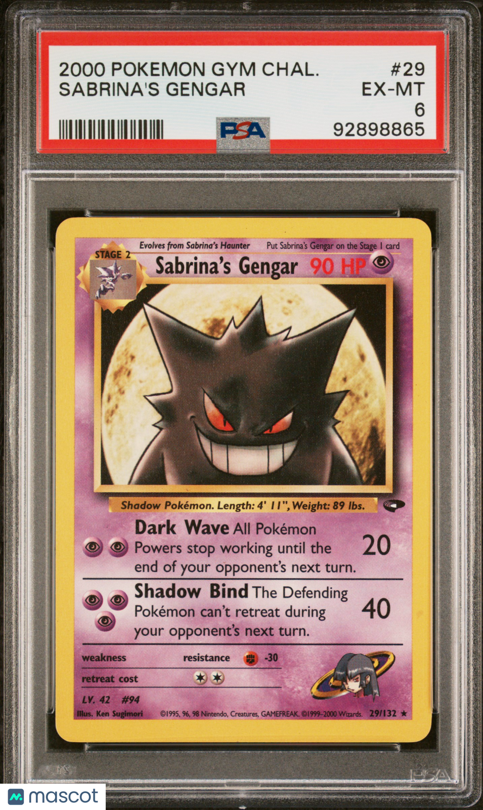 2000 Pokemon Gym Challenge Sabrina's Gengar #29 PSA 6