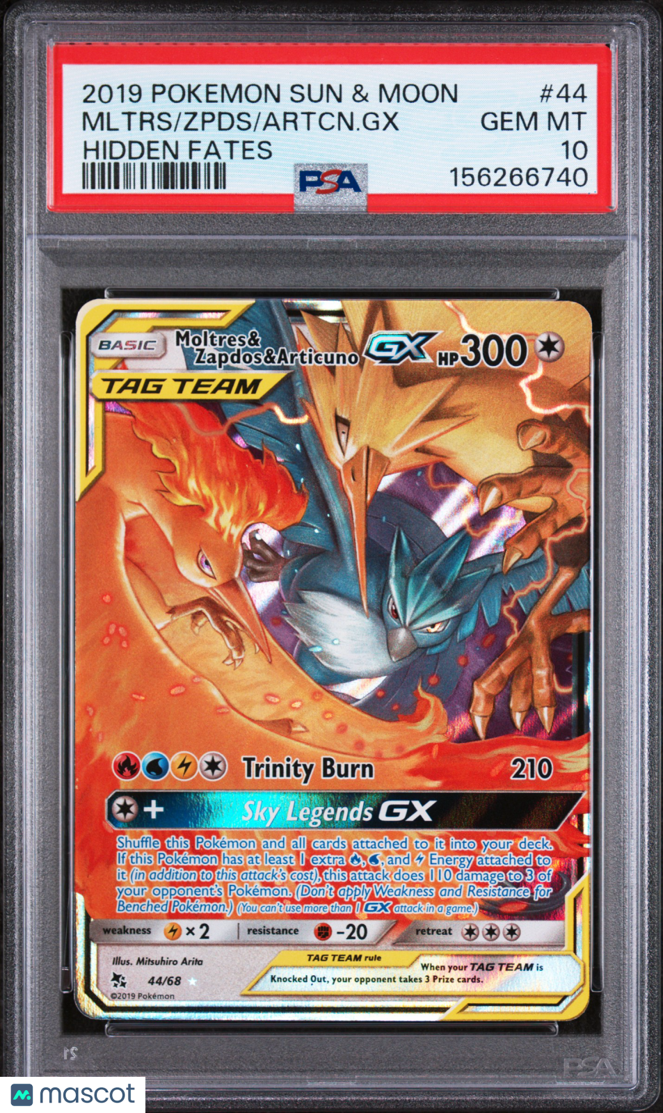 2019 Pokemon S & M Hidden Fates Artcn. GX Mltrs Zpds #44 Hidden Fates PSA 10