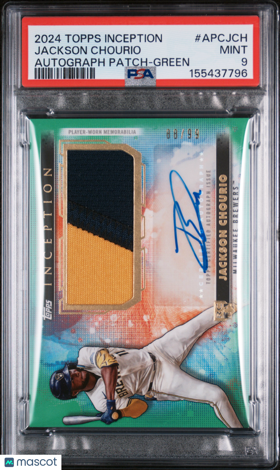 2024 Topps Inception Autograph Patch Jackson Chourio Green 88/99 #APCJCH PSA 9