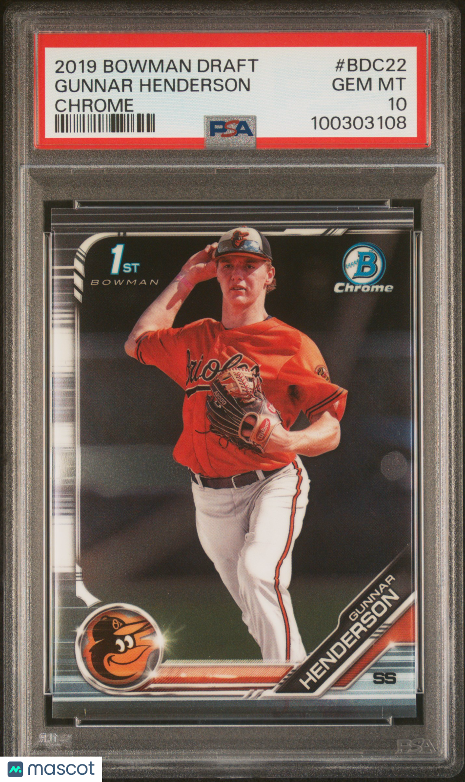 2019 Bowman Draft Gunnar Henderson Chrome Rookie #BDC22 PSA 10 GEM MINT