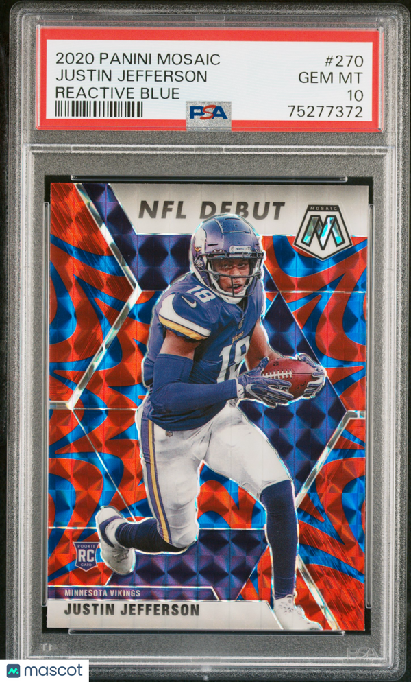 2020 Panini Mosaic Justin Jefferson Reactive Blue #270 PSA 10