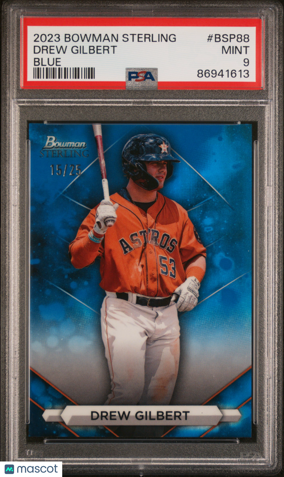 2023 Bowman Sterling Drew Gilbert Blue Refractor 15/25  PSA 9 Houston Astros