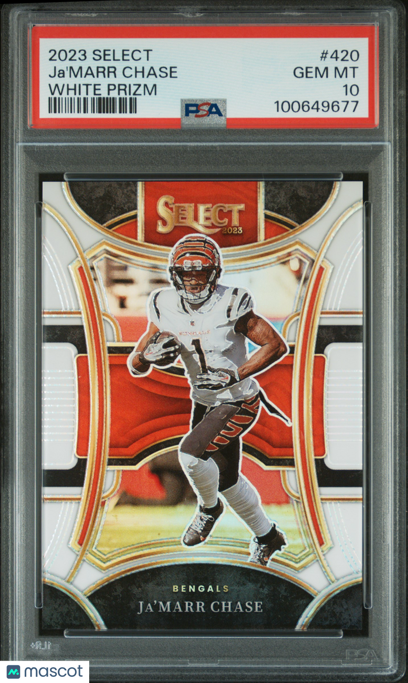 2023 Panini Select Ja'marr Chase White Prizm #420 PSA 10 GEM MINT #d 34/35