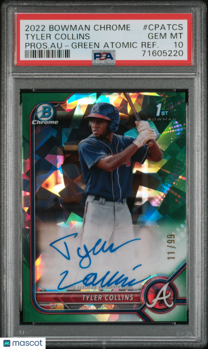 2022 Bowman Chrome Autographs Tyler Collins Green Atomic Refractor PSA 10