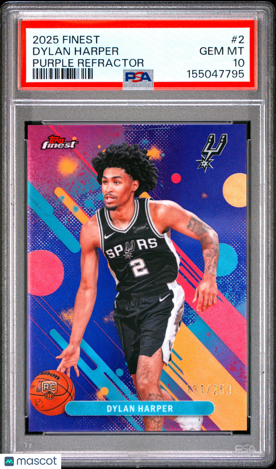 2025 Topps Finest Dylan Harper Purple Refractor 191/250 #2 PSA 10