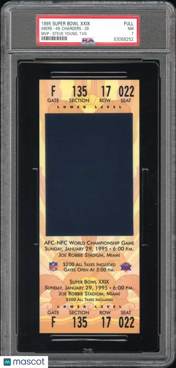 1995 Super Bowl XXIX-Full Steve Young: Tan MVP PSA 7 Full Ticket Stub