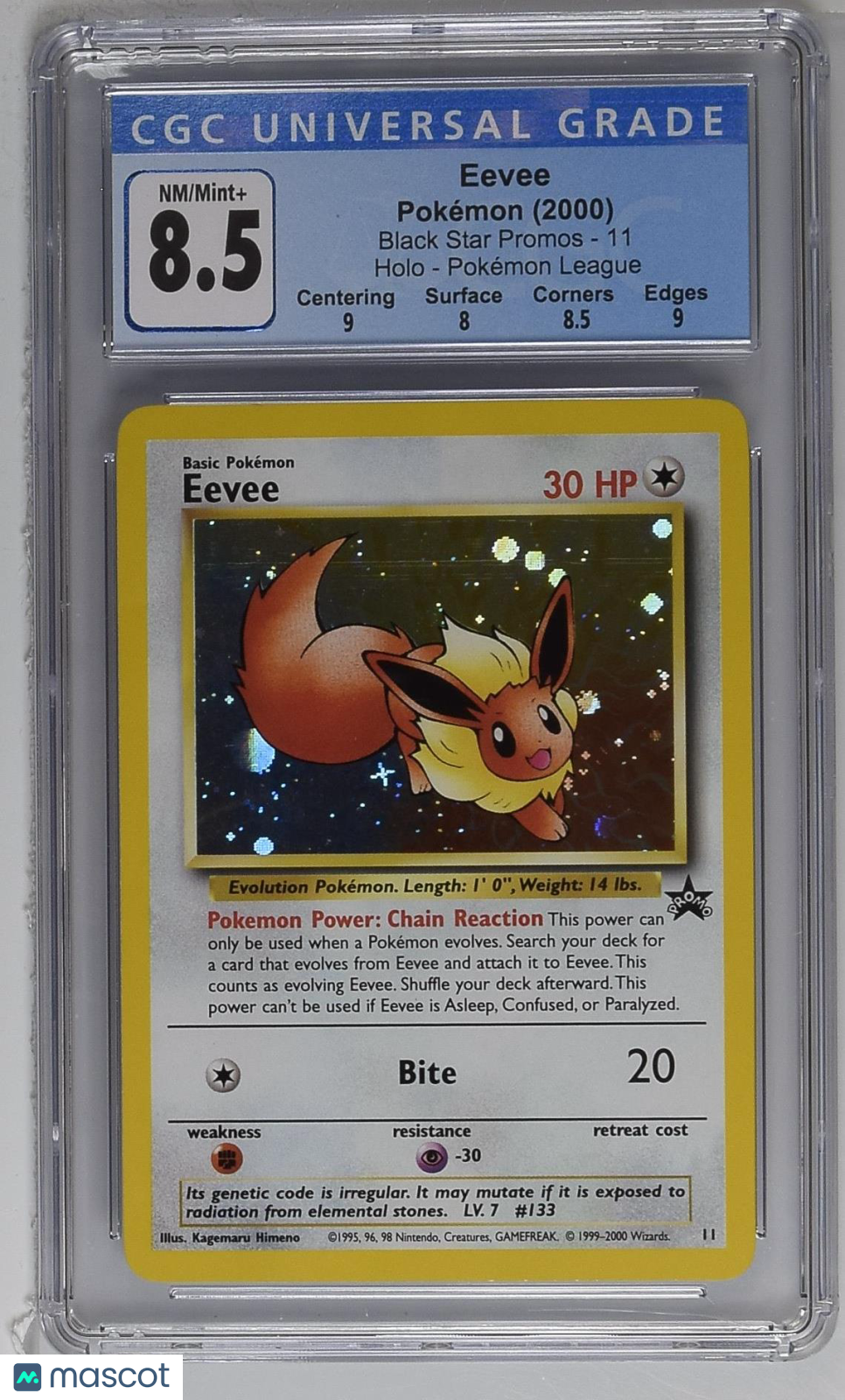 2000 Pokemon Black Star Promos Eevee #11 Holo Pokemon League CGC 8.5