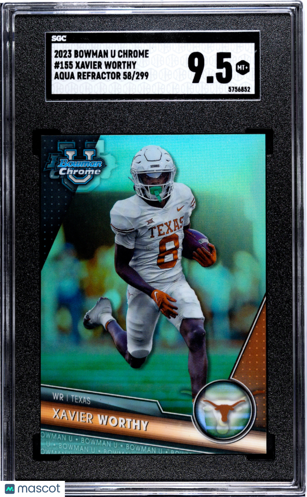 2023 Bowman University Chrome Xavier Worthy Aqua Refractor #155 SGC 9.5 Chiefs