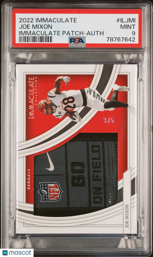 2022 Panini Immaculate Collection Immaculate Patches Joe Mixon #ILJMI PSA 9 3/5