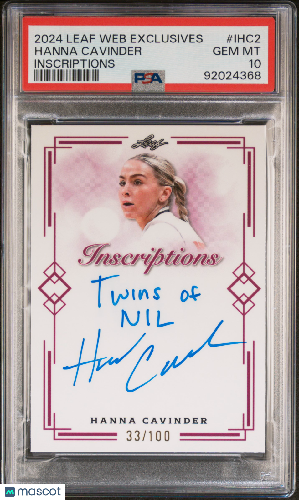 2024 Leaf Web Exclusives Hanna Cavinder Inscriptions 33/100 #IHC2 PSA 10