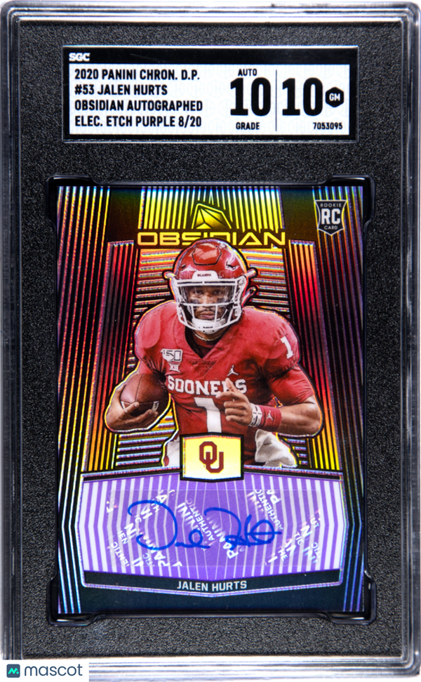 2020 Obsidian Draft Picks Jalen Hurts  Autograph Electric Etch Purple SGC 10 GEM