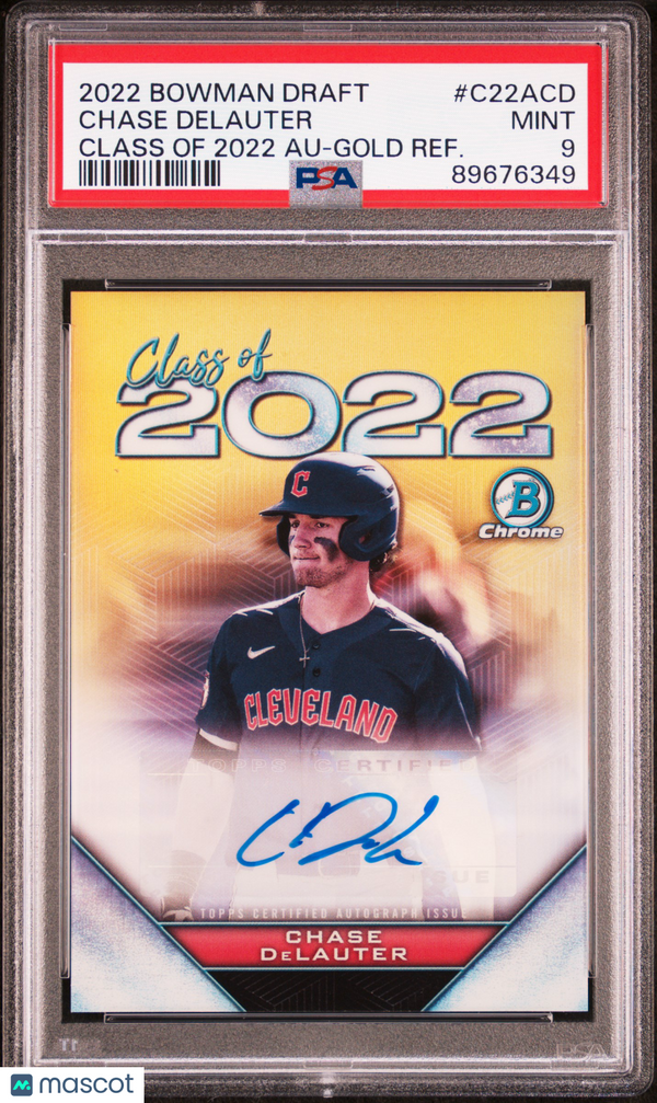 2022 Bowman Draft Class Of 2022 Chase Delauter Au Gold Refractor PSA 9