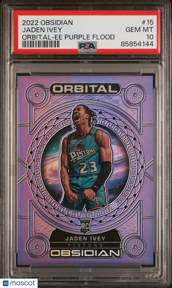 Jaden Ivey 2022 Panini Obsidian Orbital Ee Purple Flood /49 Rookie #15 PSA 10