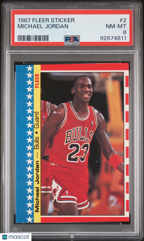 1987 Fleer Sticker Michael Jordan #2 PSA 8