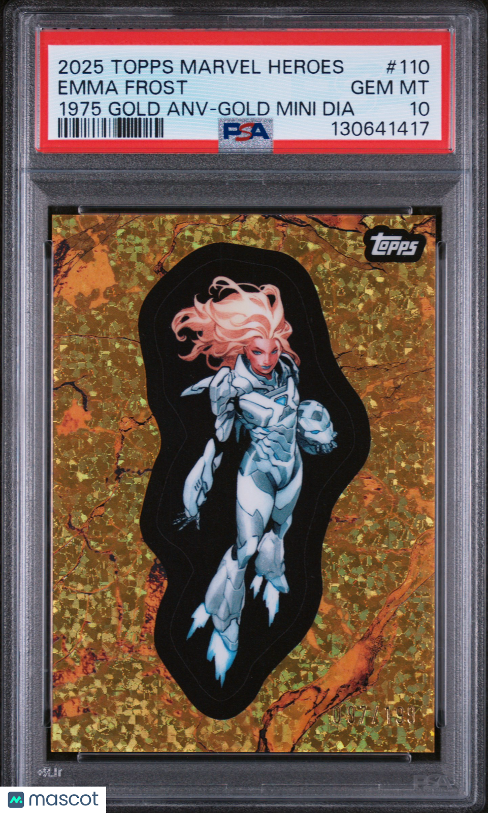 2025 Topps Marvel Comic Book Heroes 1975 Gold Anniversary Emma Frost #110 PSA 10