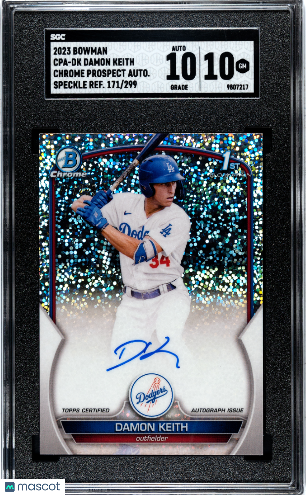 2023 Bowman Damon Keith CHROME Prospect Auto Speckle Refractor SGC 10 AU 10 L.A.