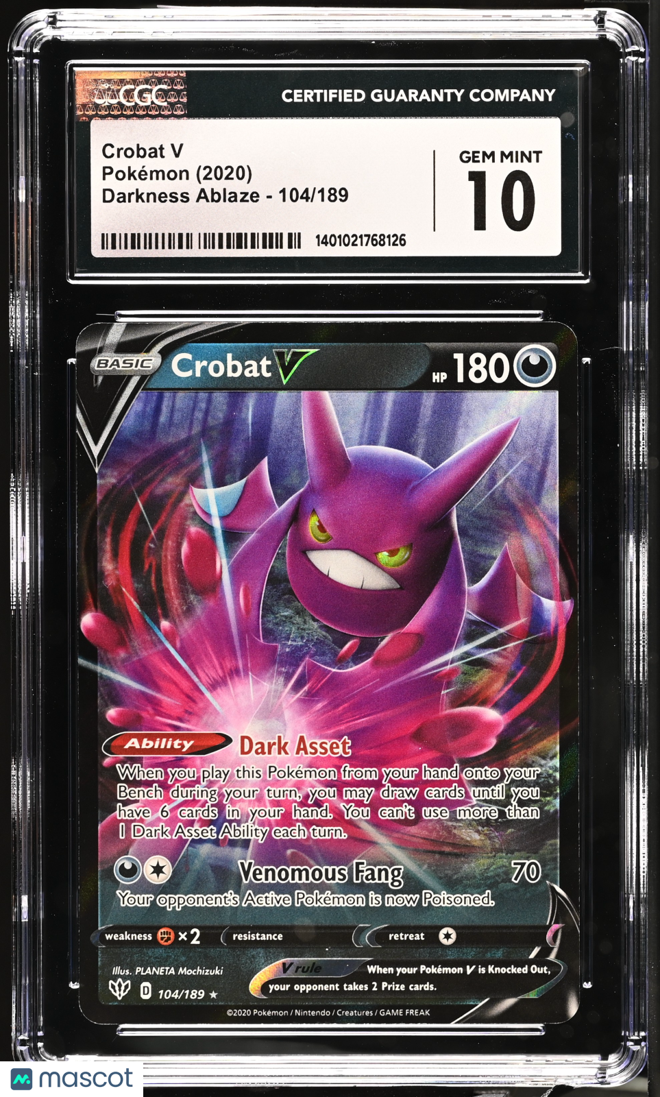 2020 Pokemon Darkness Ablaze Crobat V #104/189 CGC 10 GEM MINT