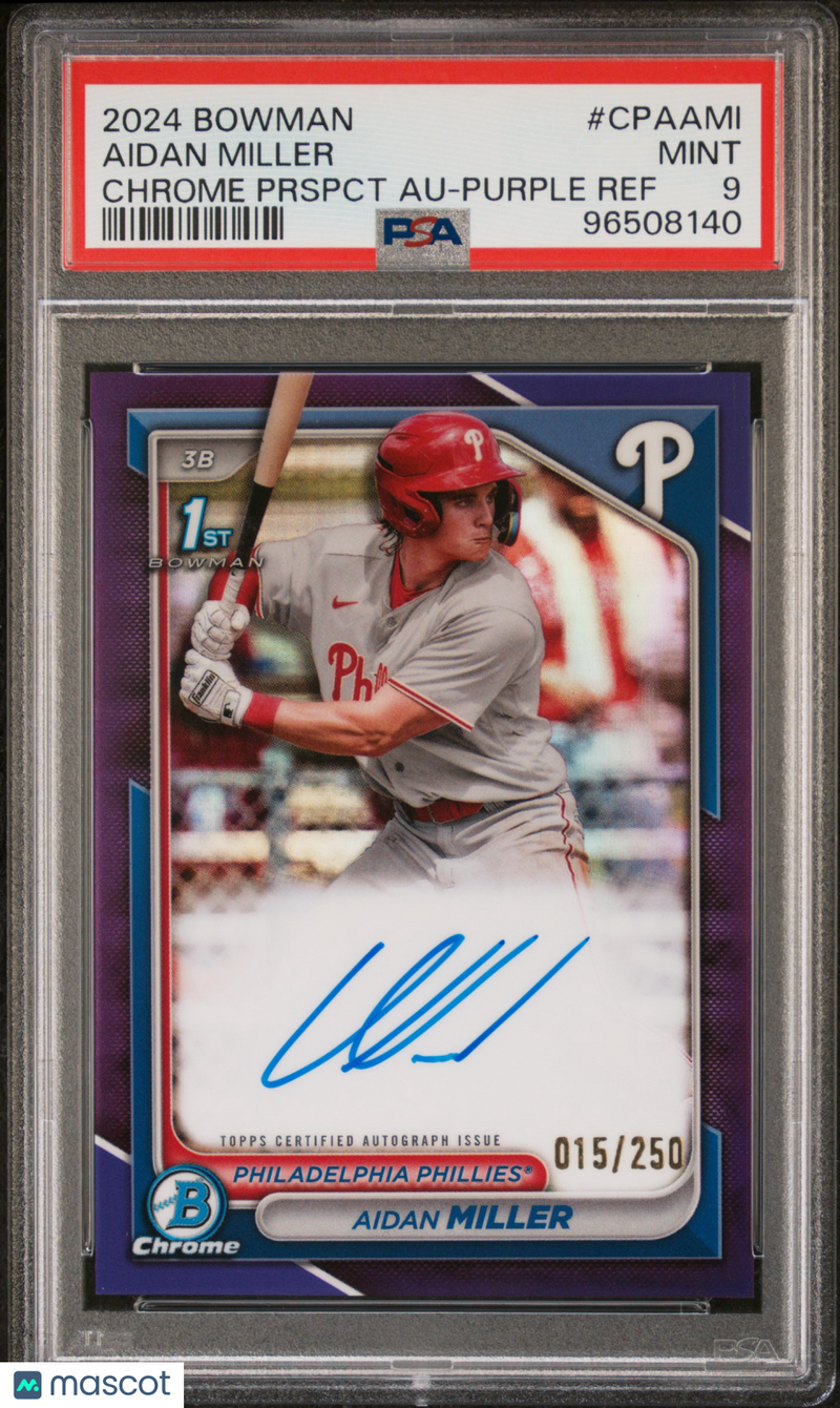 2024 Bowman Chrome Prospect Auto Aidan Miller Chrome Purple Ref /250 PSA 9