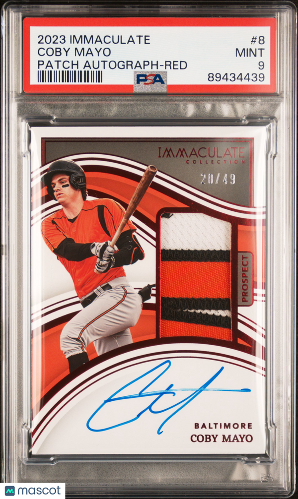 2023 Panini Immaculate Collection Coby Mayo Patch Autograph Red #8 8/49 PSA 9