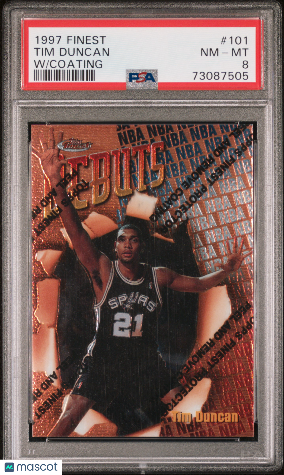 1997 Finest Tim Duncan W Coating #101 PSA 8