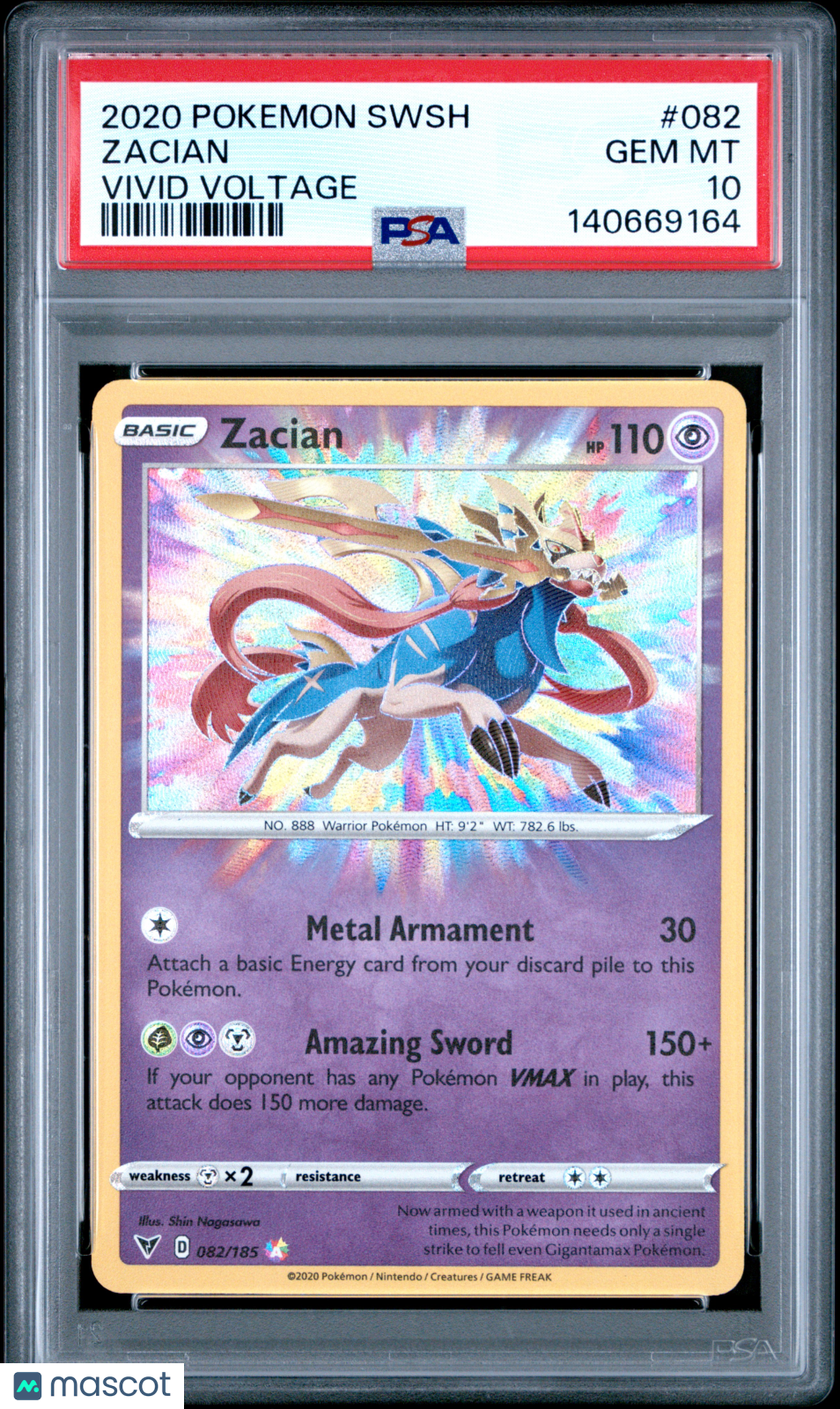 2020 Pokemon Sword & Shield Vivid Voltage Zacian #082 Vivid Voltage PSA 10