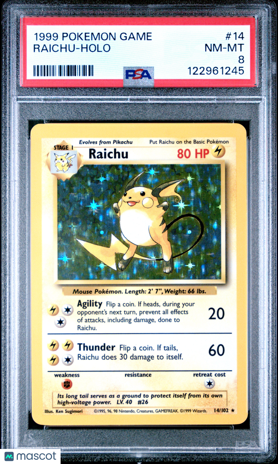 1999 Pokemon Game Raichu #14 Holo PSA 8