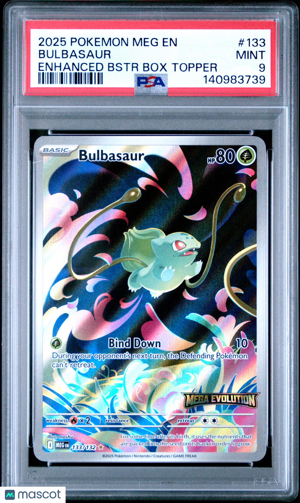 2025 Pokemon Mega Evolution Bulbasaur #133 Enhanced Bstr Box Topper PSA 9