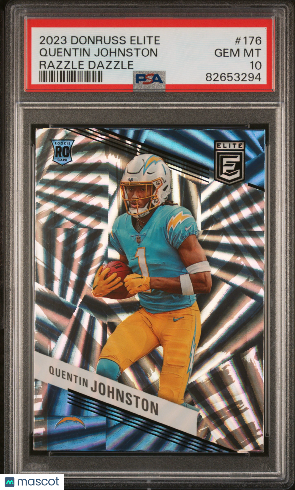 2023 Panini Donruss Elite Quentin Johnston Razzle Dazzle Rookie #176 PSA 10