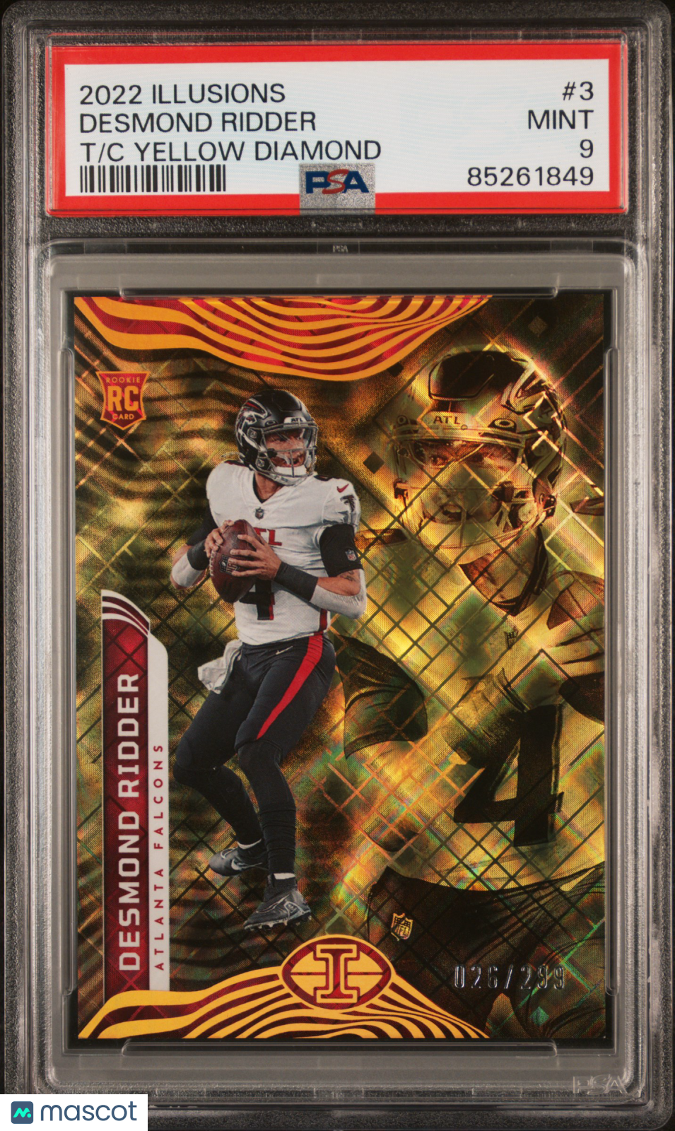 2022 Panini Illusions Desmond Ridder T/C Yellow Diamond /299 #3 PSA 9 Falcons