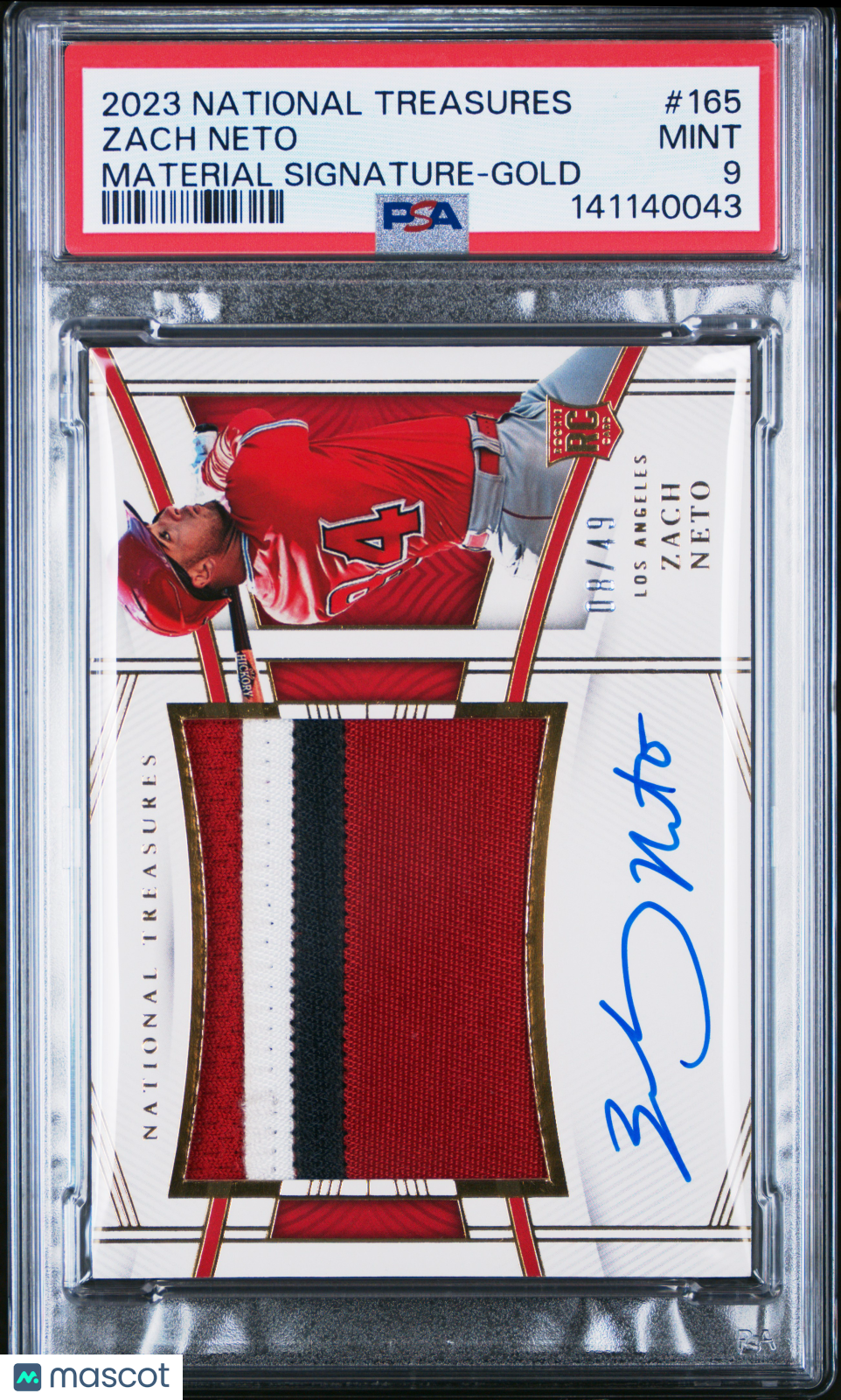 2023 Panini National Treasures Zach Neto Material Signature Gold 18/49 PSA 9