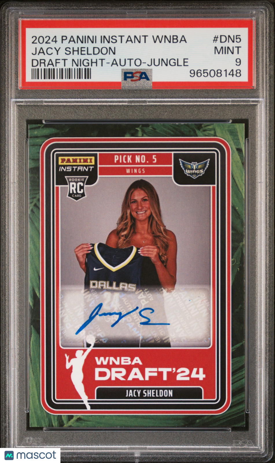 2024 Panini Instant WNBA Draft Night Jacy Sheldon Auto Jungle #DN5 PSA 9