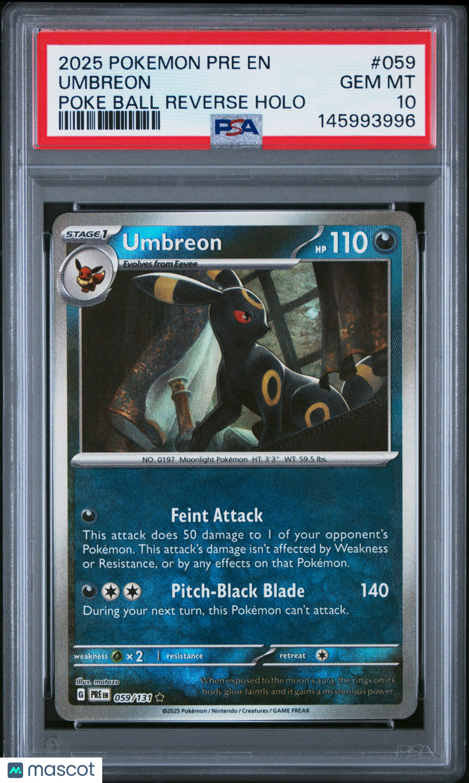 2025 Pokemon Pre EN-Umbreon #059 Poke Ball Reverse Holo PSA 10