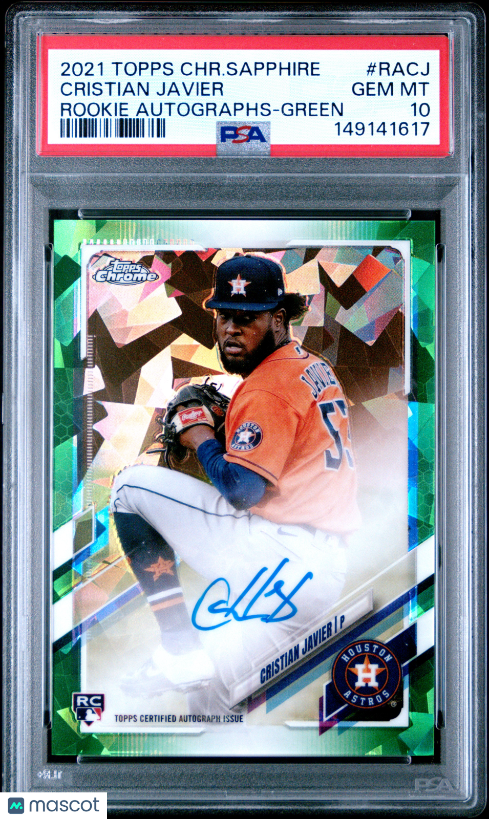 2021 Topps Chrome Sapphire Rookie Autographs Cristian Javier Green #RACJ PSA 10