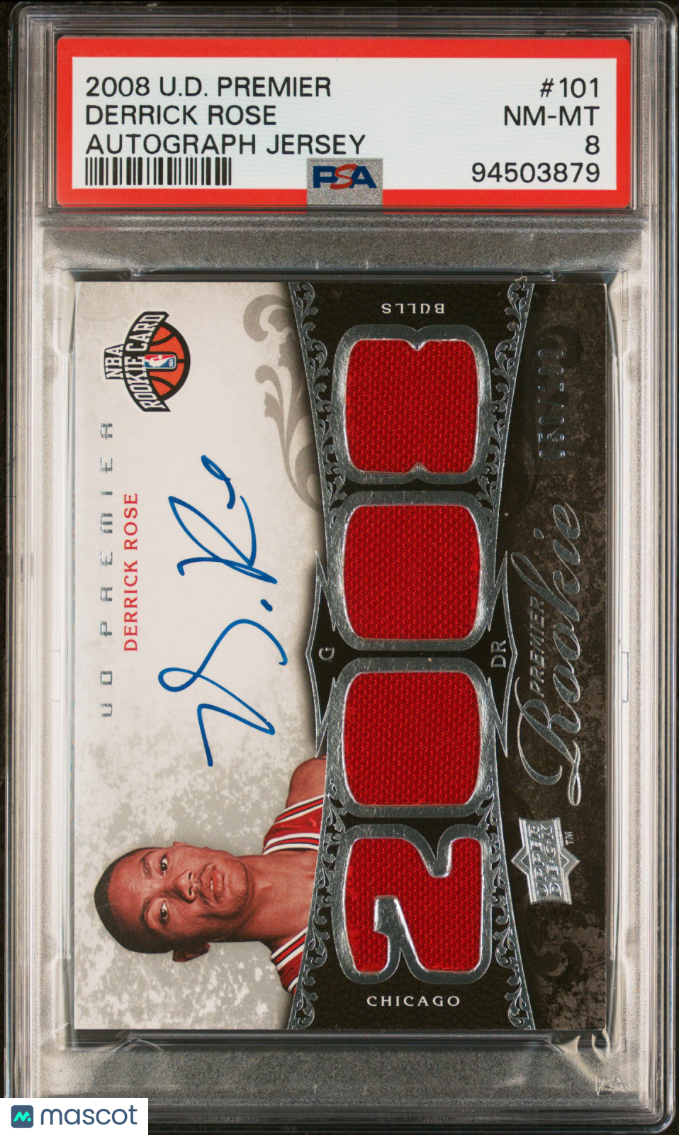 2008 Upper Deck Premier Derrick Rose Rookie Autograph Jersey #101 PSA 8 RARE!