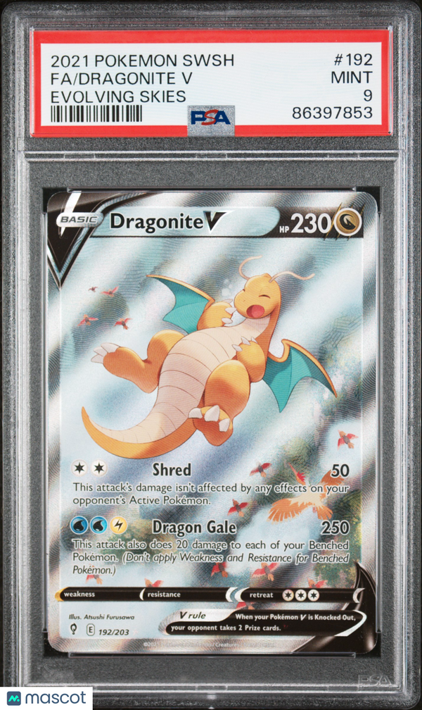 PokéMon TCG Dragonite V #192 Evolving Skies PSA 9