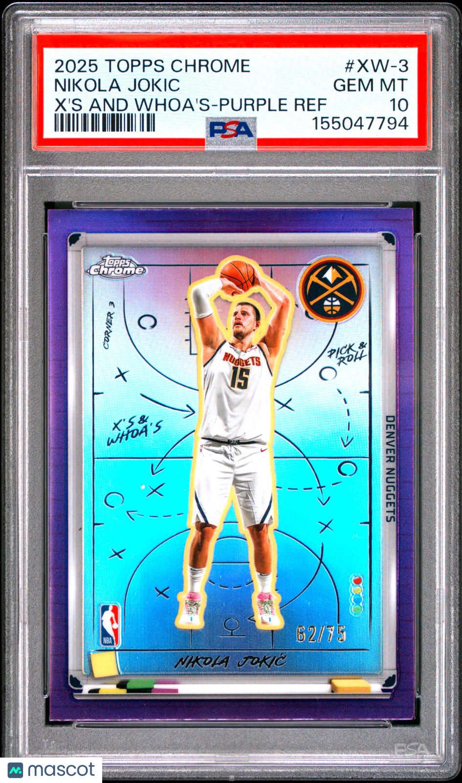 2025 Topps Chrome X'S And Whoa's Nikola Jokic Purple Ref 62/75 #XW-3 PSA 10