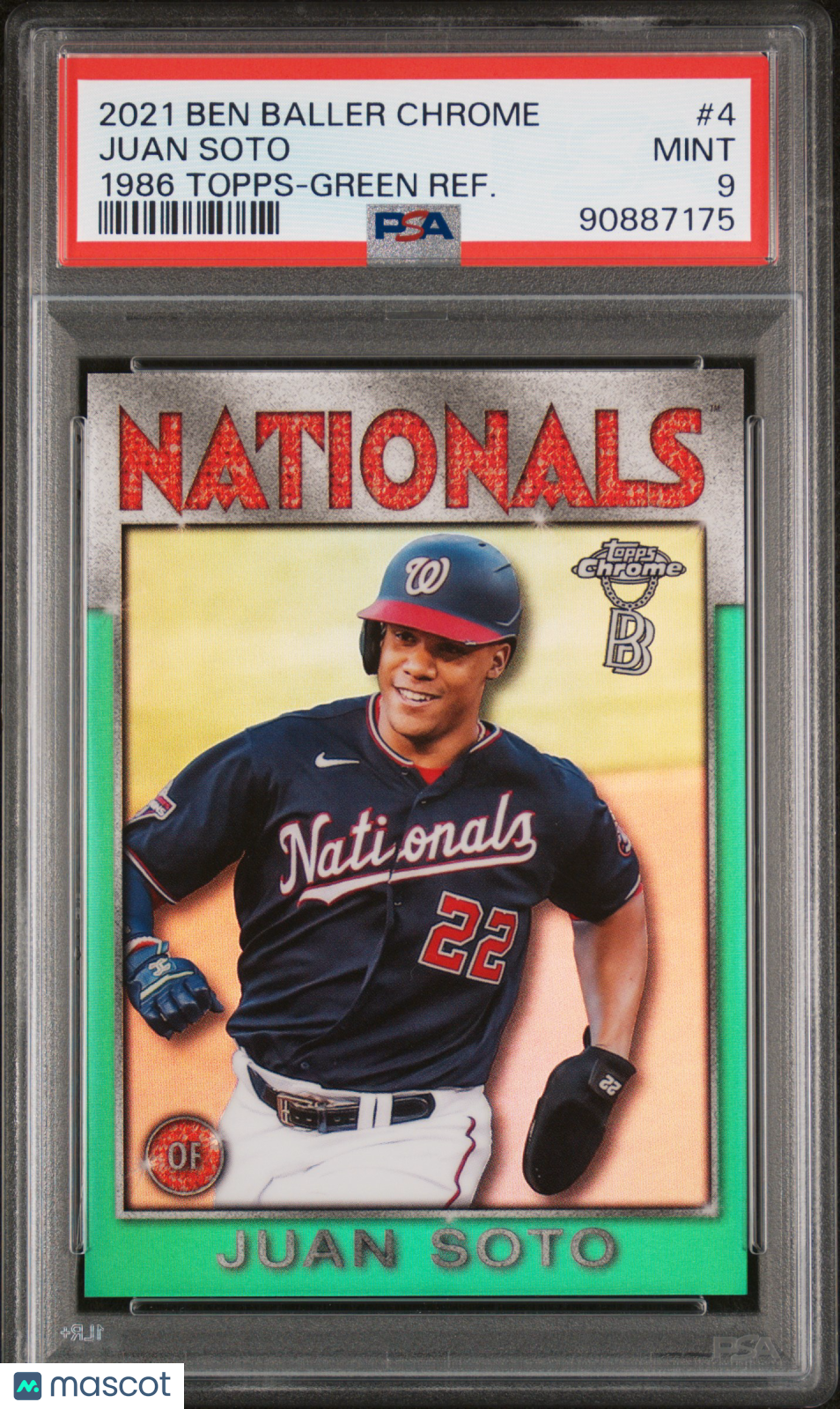 2021 Topps Chrome Ben Baller 1986 Topps Juan Soto Green Refractor /99 PSA 9 MINT