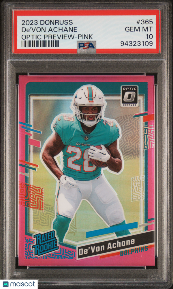 2023 Panini Donruss De'von Achane Optic Preview Pink #365 PSA 10