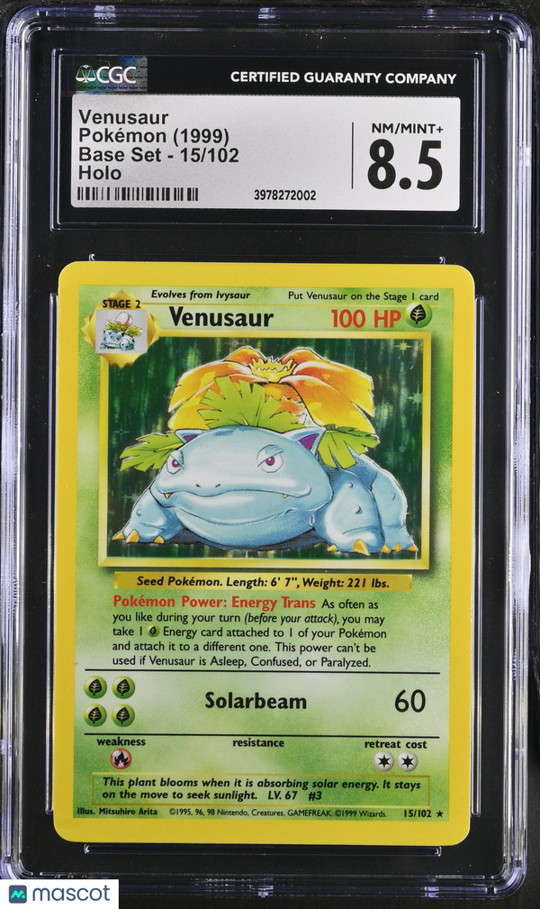 1999 Base Set - Unlimited Pokémon Venusaur #15/102 English CGC 8.5
