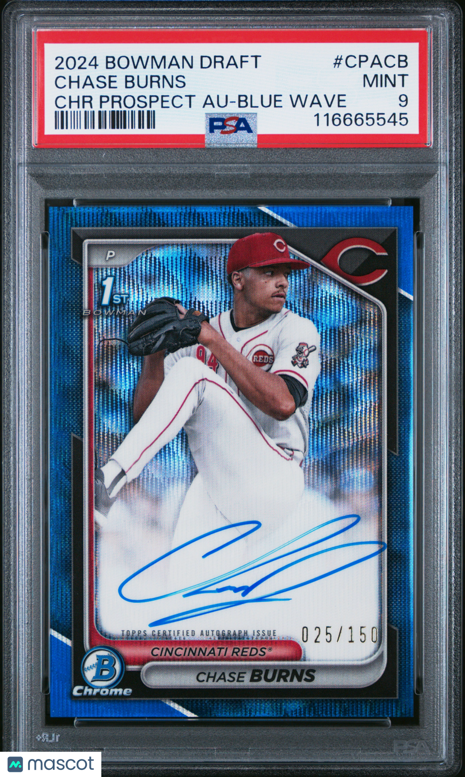 2024 Bowman Draft Chrome 1st Auto Chase Burns Blue Wave 025/150 #CPACB PSA 9