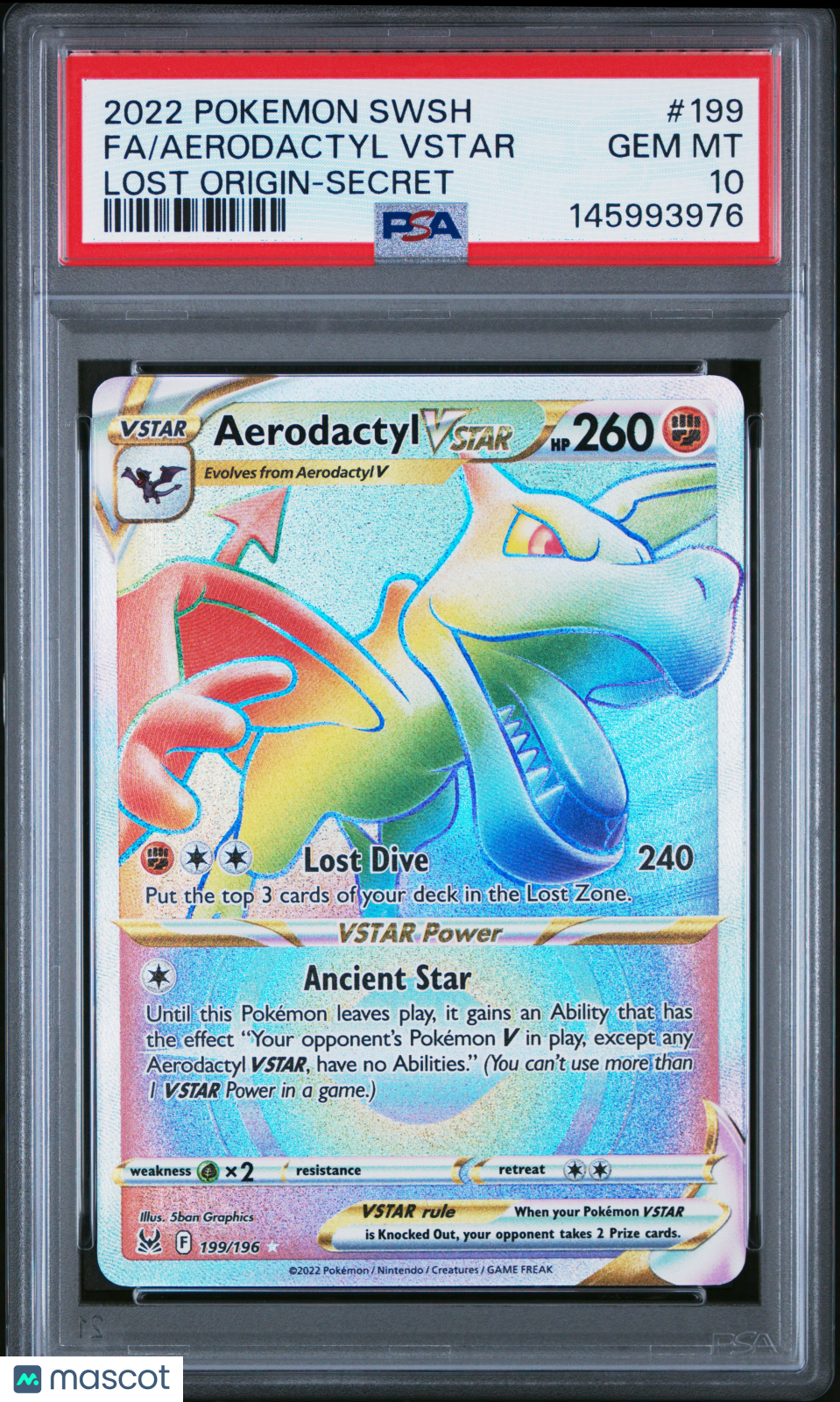 2022 Pokemon Sword & Shield Lost Origin #199 Aerodactyl VSTAR PSA 10