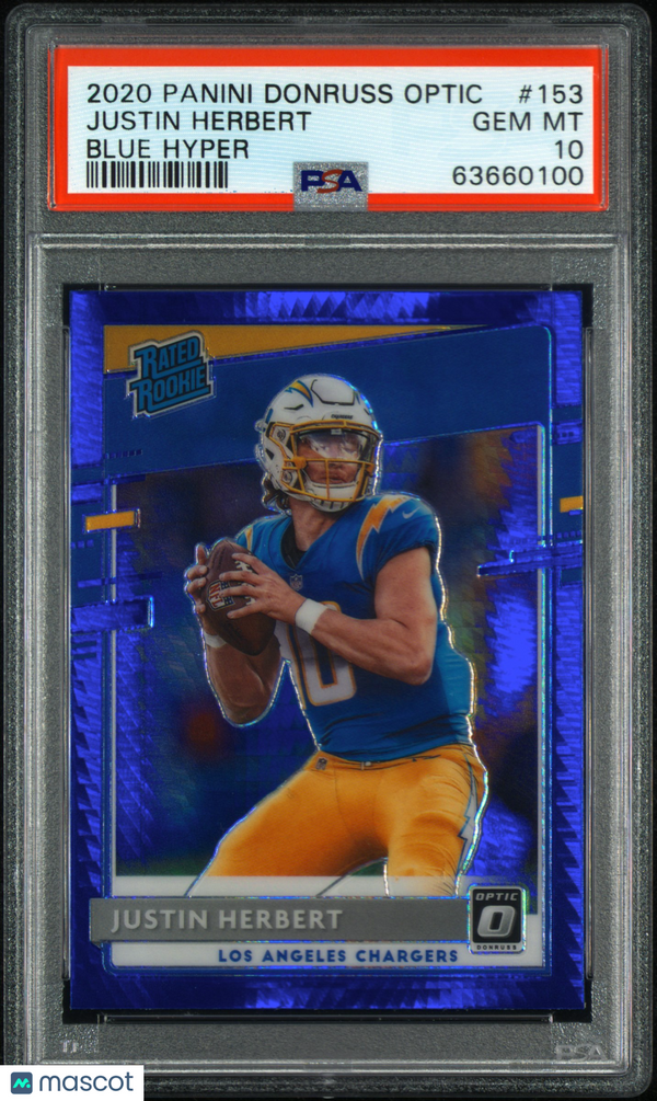 2020 Panini Donruss Optic Justin Herbert Blue Hyper #153 PSA 10