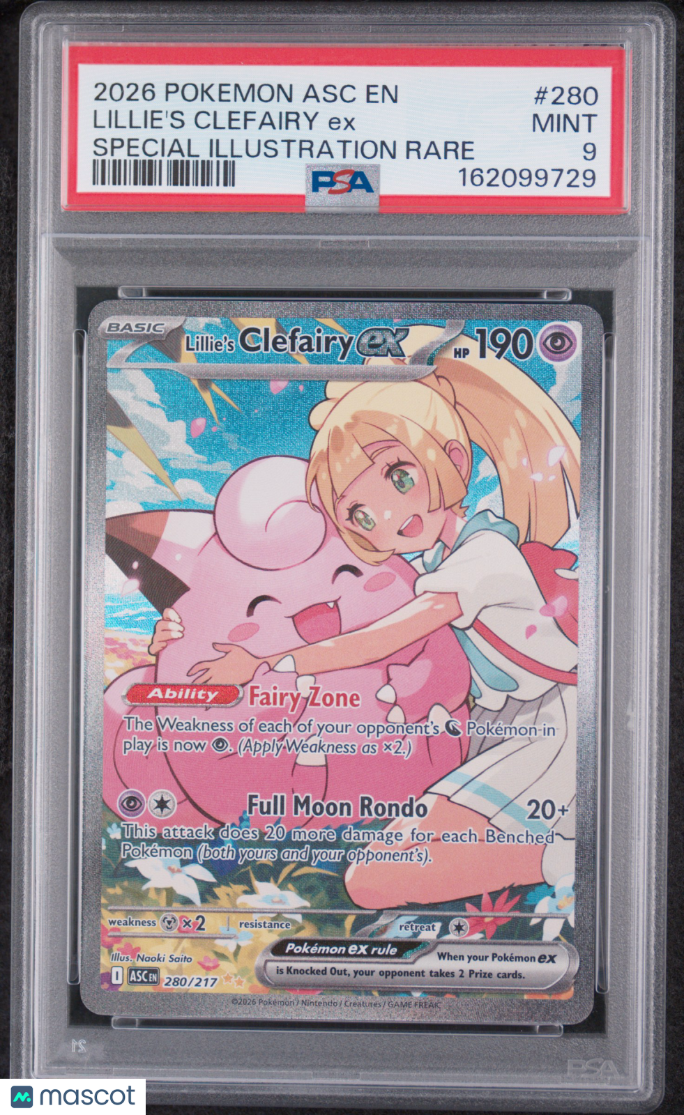 2026 Pokemon Ascended Heroes Lillie's Clefairy EX #280 SIR PSA 9 MINT