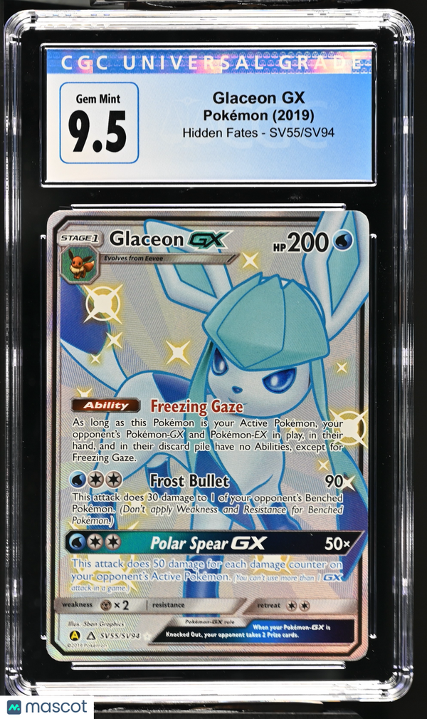 2019 Pokémon Hidden Fates Pokémon Glaceon GX #SV55/SV94 English CGC 10 GEM MINT