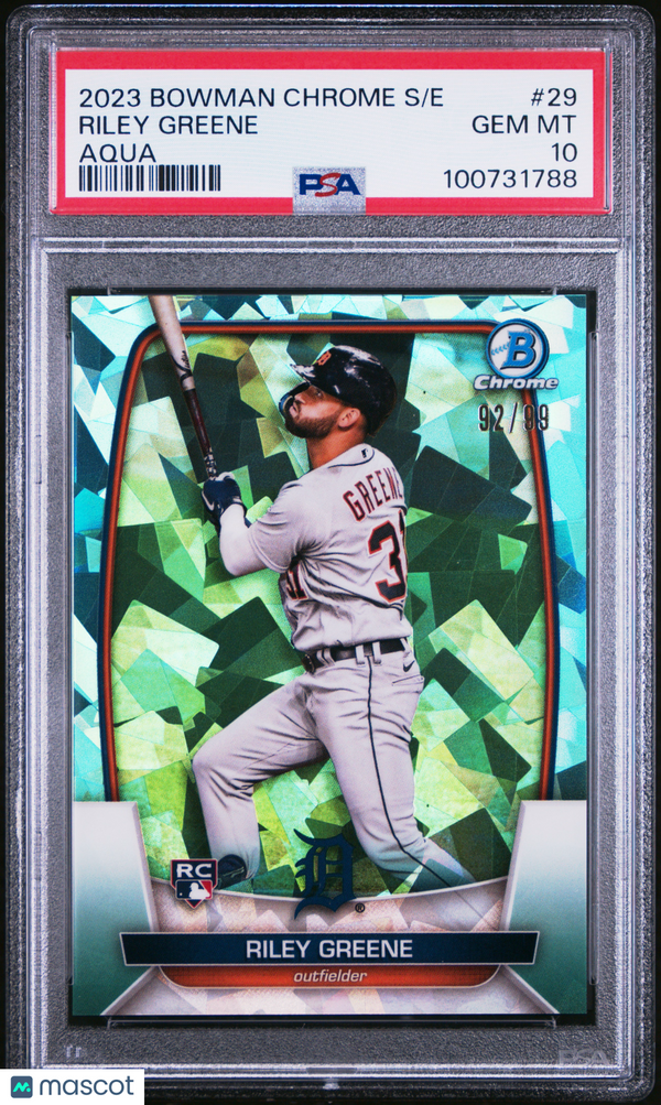 2023 Bowman Chrome Sapphire Edition Riley Greene Aqua 92/99 #29 PSA 10
